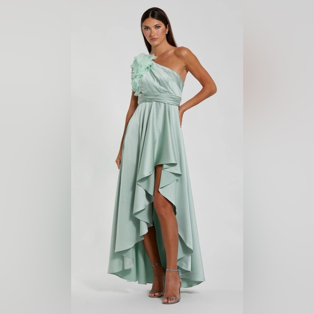 NWT Mac Duggal Elegant One-Shoulder Mint Green Dress, Sz 0